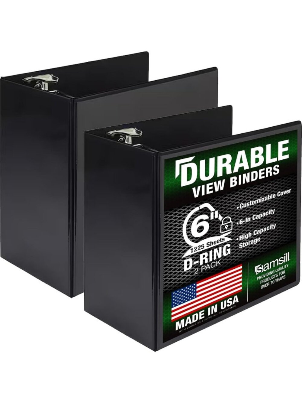 Durable 6-Inch 3-Ring Locking D-Ring Binder, Customizable Clear Cover, 2-Pack
